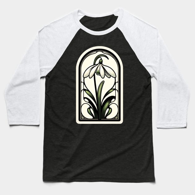 art nouveau snowdrop january Birth Month Flower Baseball T-Shirt by OddHouse
